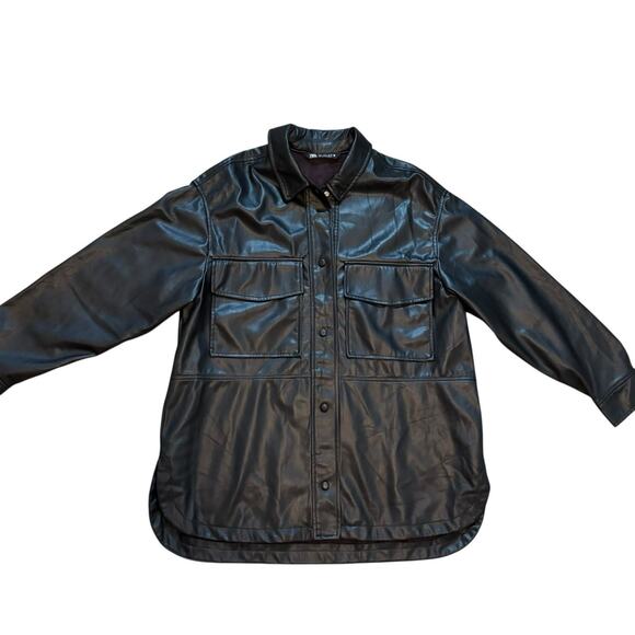 Zara Faux Leather Snap Up Jacket - Picture 6 of 13